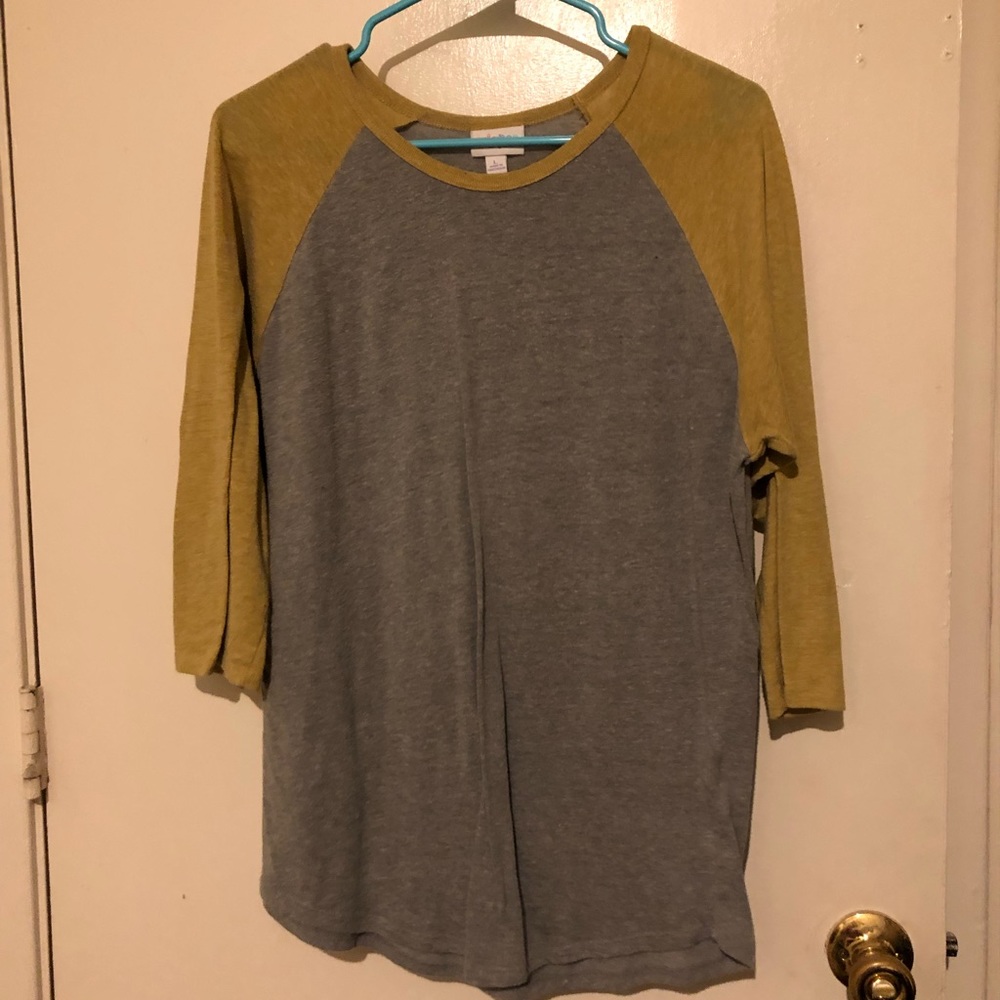 LuLaRoe Randy Top, Heather Gray & Mustard Yellow